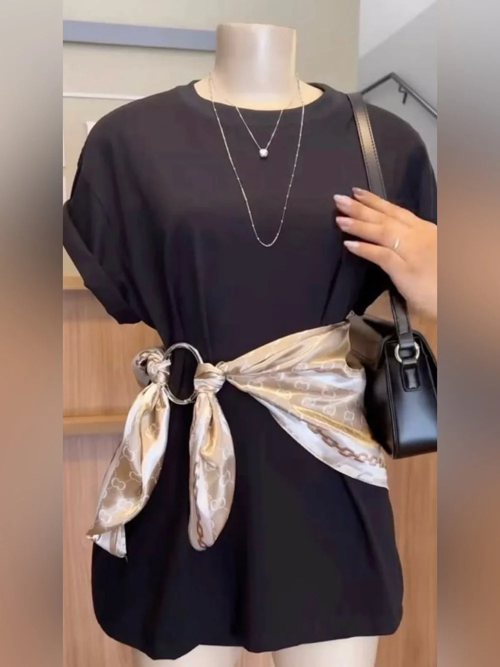 Large 35 x 35 inches Black Satin Square Scarf.